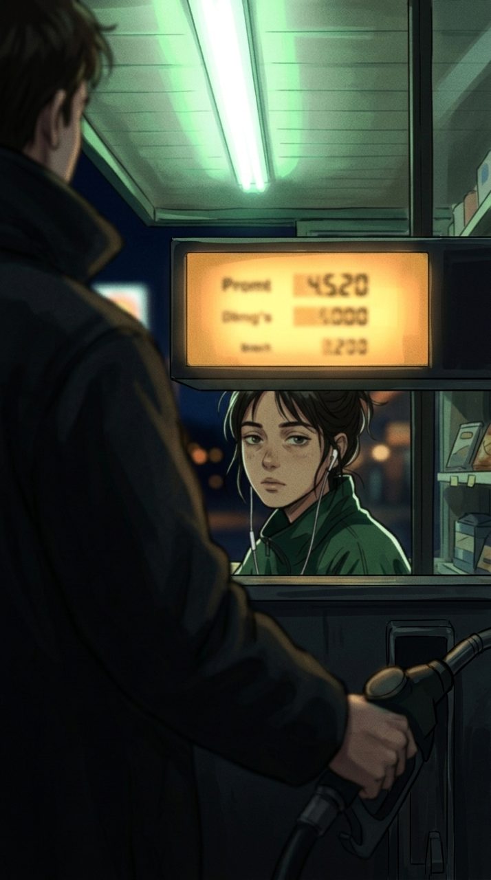 A discarded frame where a pump display meant to be blurred came back with crisp, garbled text